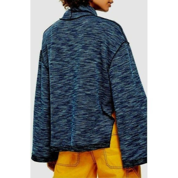 Free People Sunny Days Knit Turtleneck Sweater Small Overboard Combo Blue - Picture 5 of 10